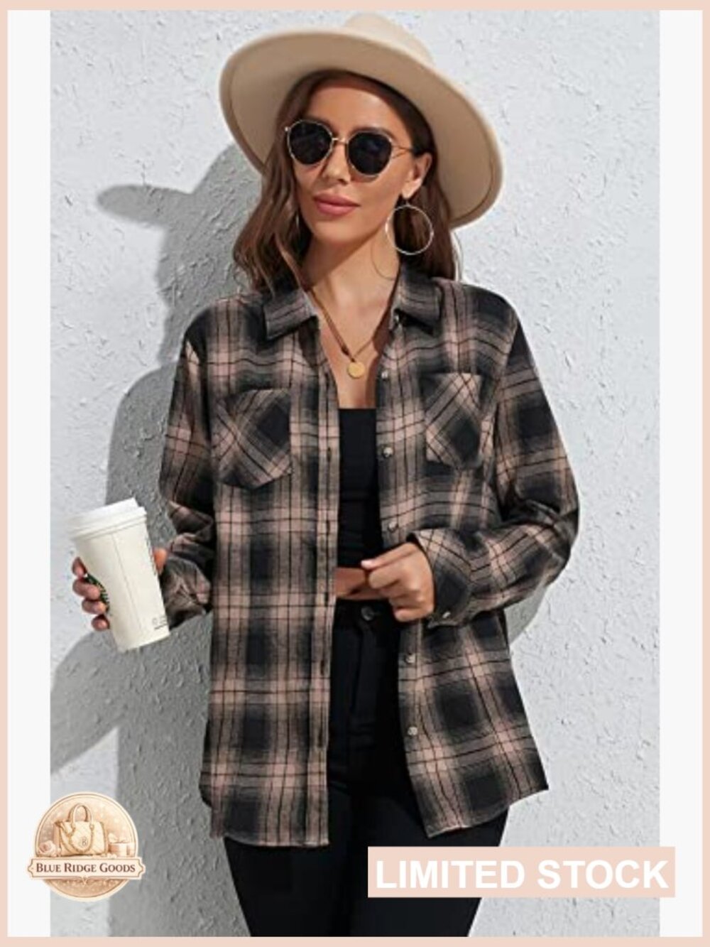 Plaid Flannel Button Down Shirt Loose Fit Long Sleeve Casual Blouse Tops - Picture 2 of 7